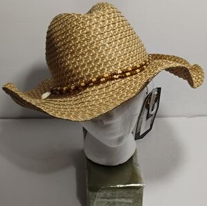 NWT Sun N Sand Shell Western Paper Braid Sun Hat UPF 50